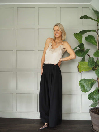 Sharyn Cross Back Camisole with Spaghetti Straps - Black, Blue, Ecru, Pink, Stone