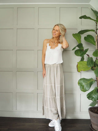 Sharyn Cross Back Camisole with Spaghetti Straps - Black, Blue, Ecru, Pink, Stone