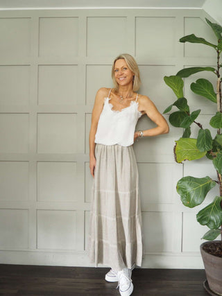 Sharyn Cross Back Camisole with Spaghetti Straps - Black, Blue, Ecru, Pink, Stone