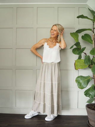 Sharyn Cross Back Camisole with Spaghetti Straps - Black, Blue, Ecru, Pink, Stone