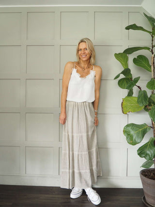 Sharyn Cross Back Camisole with Spaghetti Straps - Black, Blue, Ecru, Pink, Stone