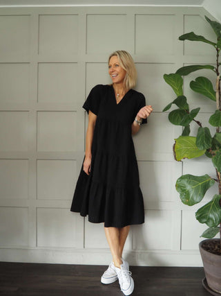 Pam Tiered Dress by Part Two - Black, Ivory