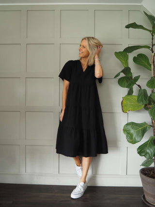 Pam Tiered Dress by Part Two - Black, Ivory