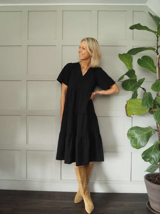Pam Tiered Dress by Part Two - Black, Ivory