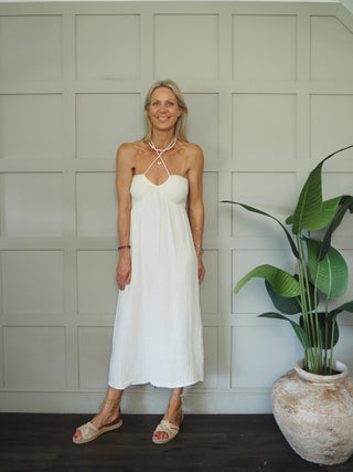 Trisha Cheesecloth Sundress with Crochet Bodice - Navy Blue, Off White - PETITE