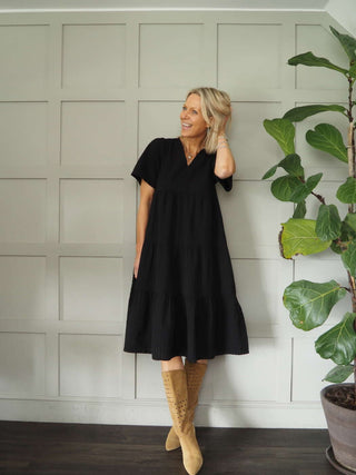 Pam Tiered Dress by Part Two - Black, Ivory
