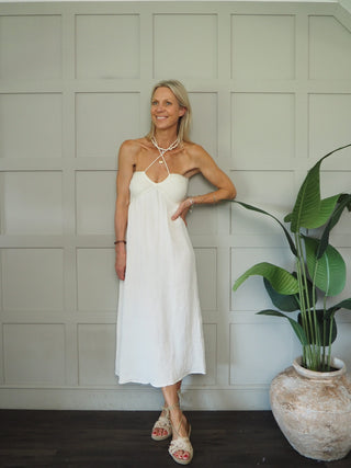 Trisha Cheesecloth Sundress with Crochet Bodice - Navy Blue, Off White - PETITE