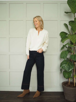 Flissy Jumper with Embroidered Flower Detail - Ecru