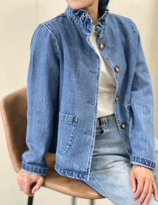 Rae Denim Jacket with Pleated Collar - Denim Blue