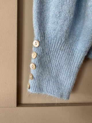 Genesis Button Cuff Round Neck Jumper - Ecru, Sky Blue, Yellow/Green