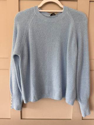 Genesis Button Cuff Round Neck Jumper - Ecru, Sky Blue, Yellow/Green
