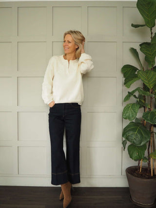 Flissy Jumper with Embroidered Flower Detail - Ecru