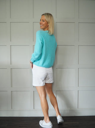 Genesis Button Cuff Round Neck Jumper - Ecru, Sky Blue, Yellow/Green