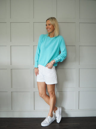 Genesis Button Cuff Round Neck Jumper - Ecru, Sky Blue, Yellow/Green