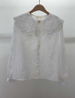 Erin Blouse with Embroidery Detail and Peter Pan Collar  - Off White
