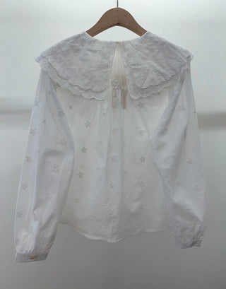 Erin Blouse with Embroidery Detail and Peter Pan Collar  - Off White