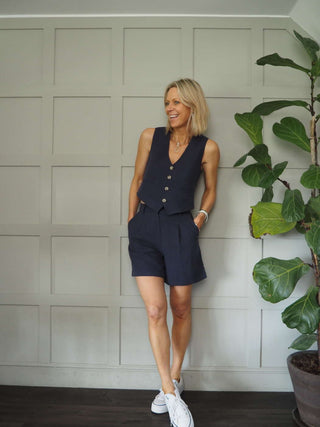 Coraline Linen Mix Shorts - Beige and Blue