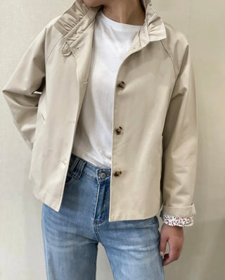 Wynn Jacket with Pleated Collar - Khaki, Navy Blue, Stone