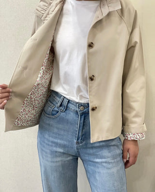 Wynn Jacket with Pleated Collar - Khaki, Navy Blue, Stone