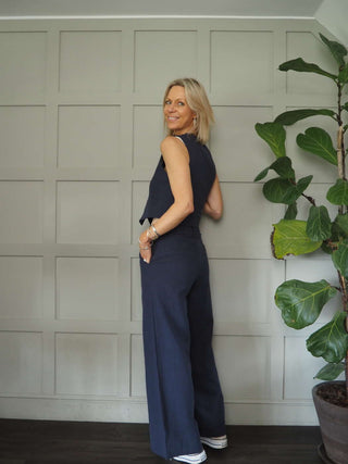 Philo Wide Leg Trousers by Frnch - Fine Cord in Marine Blue, Khaki and Linen Mix in Beige, Blue