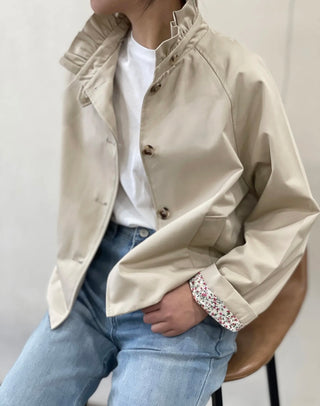 Wynn Jacket with Pleated Collar - Khaki, Navy Blue, Stone