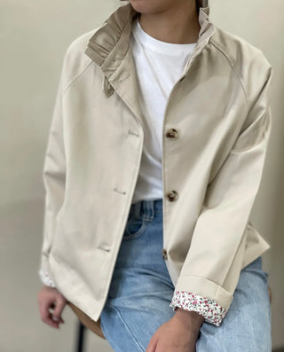 Wynn Jacket with Pleated Collar - Khaki, Navy Blue, Stone