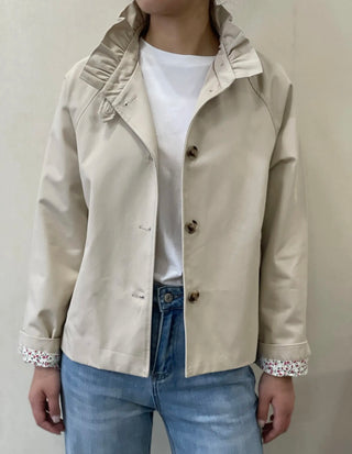 Wynn Jacket with Pleated Collar - Khaki, Navy Blue, Stone