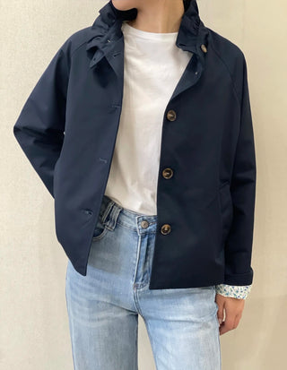 Wynn Jacket with Pleated Collar - Khaki, Navy Blue, Stone