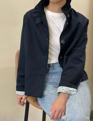 Wynn Jacket with Pleated Collar - Khaki, Navy Blue, Stone