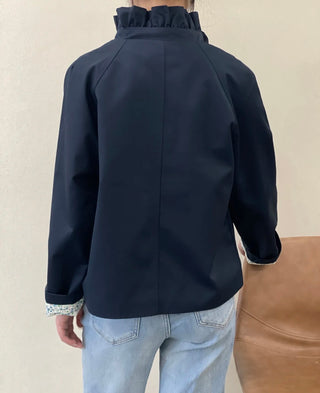 Wynn Jacket with Pleated Collar - Khaki, Navy Blue, Stone