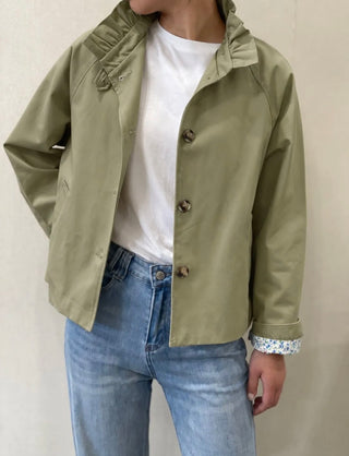 Wynn Jacket with Pleated Collar - Khaki, Navy Blue, Stone