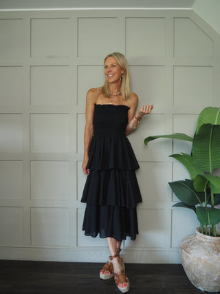 Sarita Cotton Bandeau Dress – Black, Off White