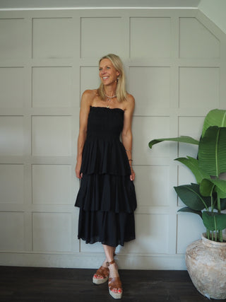 Sarita Cotton Bandeau Dress – Black, Off White