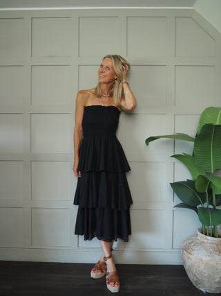 Sarita Cotton Bandeau Dress – Black, Off White