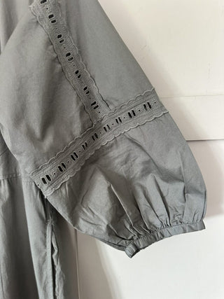 Basil Midi, 3/4 Length Sleeve Cotton Dress with Front Button Fastenings &amp; Pockets by Moss Copenhagen - Khaki