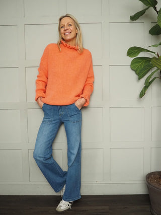 Alexa Turtle Neck Jumper with Ruffle Detail - Green, Sky Blue, Yellow