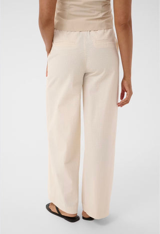 Brita Wide Leg Striped Seersucker Trousers by Part Two - Ecru