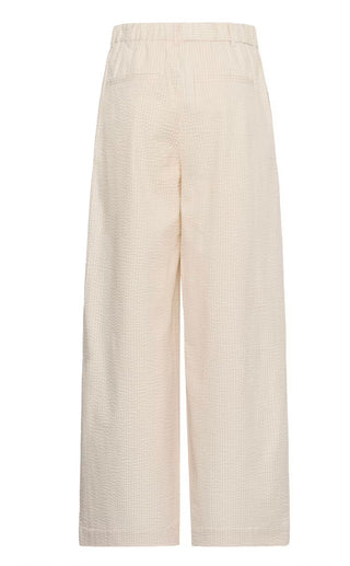 Brita Wide Leg Striped Seersucker Trousers by Part Two - Ecru