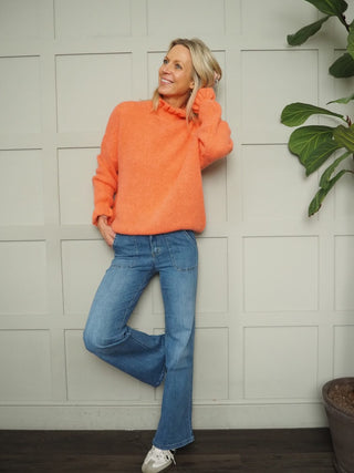 Alexa Turtle Neck Jumper with Ruffle Detail - Green, Sky Blue, Yellow