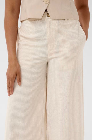 Brita Wide Leg Striped Seersucker Trousers by Part Two - Ecru