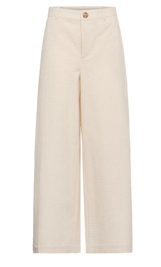 Brita Wide Leg Striped Seersucker Trousers by Part Two - Ecru