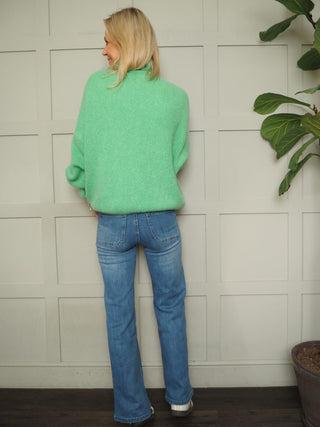 Alexa Turtle Neck Jumper with Ruffle Detail - Green, Sky Blue, Yellow