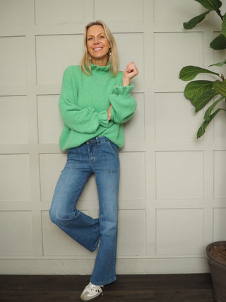 Alexa Turtle Neck Jumper with Ruffle Detail - Green, Sky Blue, Yellow