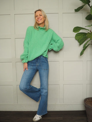 Alexa Turtle Neck Jumper with Ruffle Detail - Green, Sky Blue, Yellow