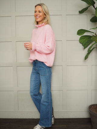 Alexa Turtle Neck Jumper with Ruffle Detail - Green, Sky Blue, Yellow