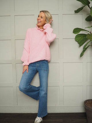 Alexa Turtle Neck Jumper with Ruffle Detail - Green, Sky Blue, Yellow