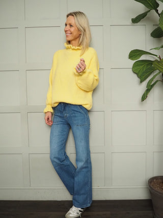 Alexa Turtle Neck Jumper with Ruffle Detail - Green, Sky Blue, Yellow