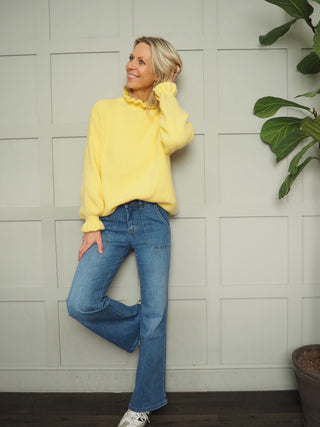 Alexa Turtle Neck Jumper with Ruffle Detail - Green, Sky Blue, Yellow