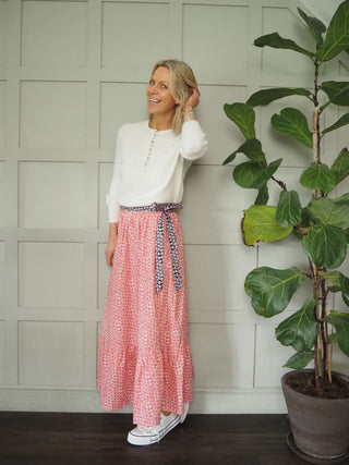 Lyna Maxi Skirt by Frnch - Cream with Pink/Red Floral Design