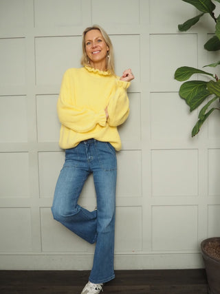 Alexa Turtle Neck Jumper with Ruffle Detail - Green, Sky Blue, Yellow